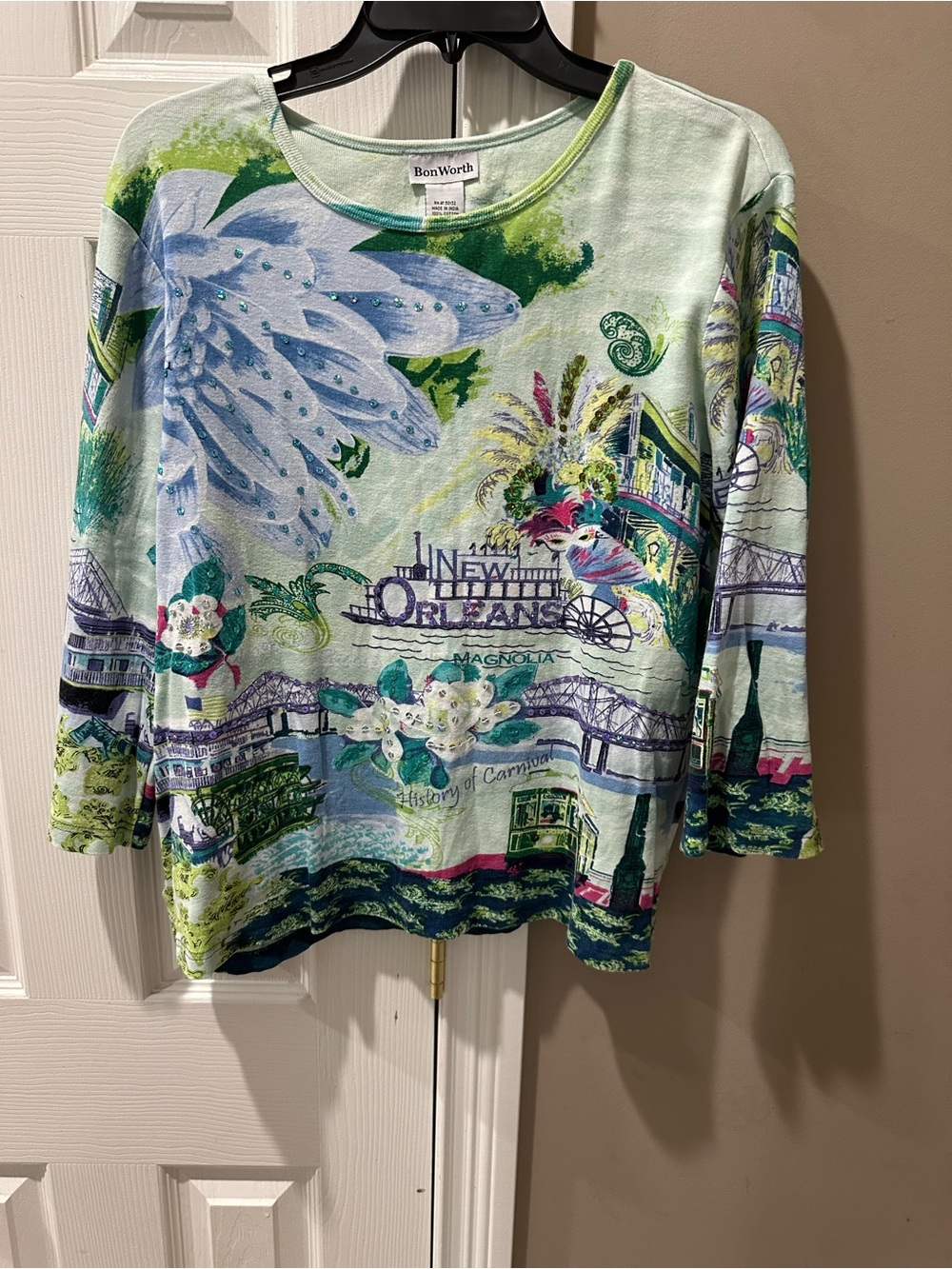 BonWorth Mint, Teal & Blue Scenic Knit Top